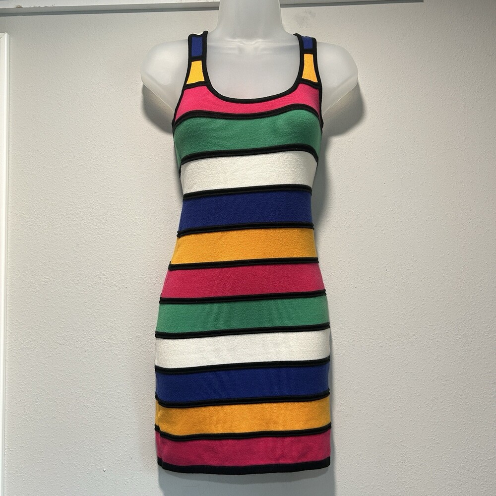 Y2K Wet Seal Dress XS Bodycon Colorblock Bold Stretch Maximalist Bright Colorful